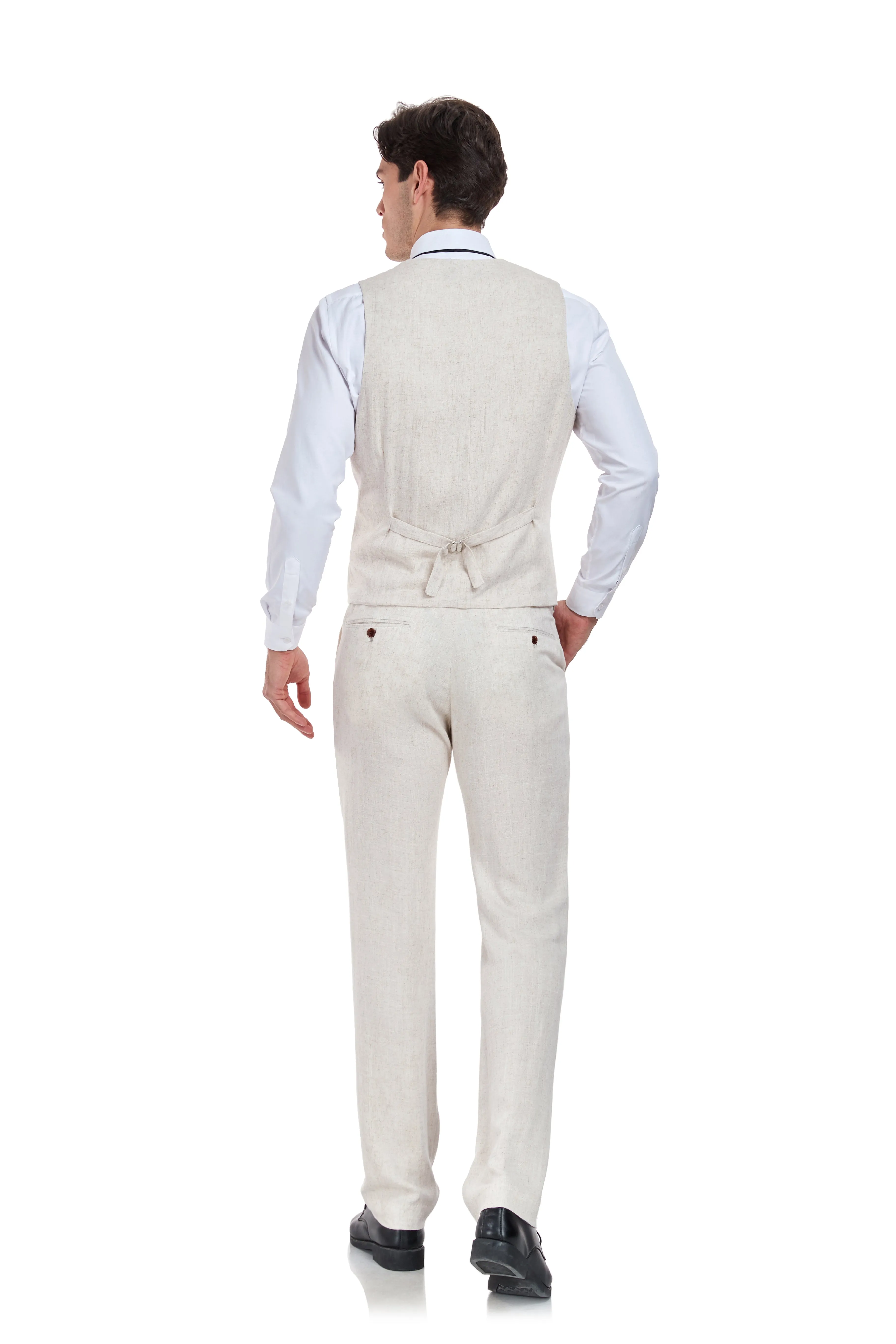 Linen 2 Pieces Vest Pants Set V-Neck Slim Fit Casual Waistcoat Suit