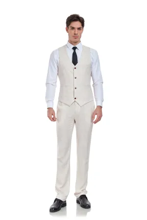 Linen 2 Pieces Vest Pants Set V-Neck Slim Fit Casual Waistcoat Suit