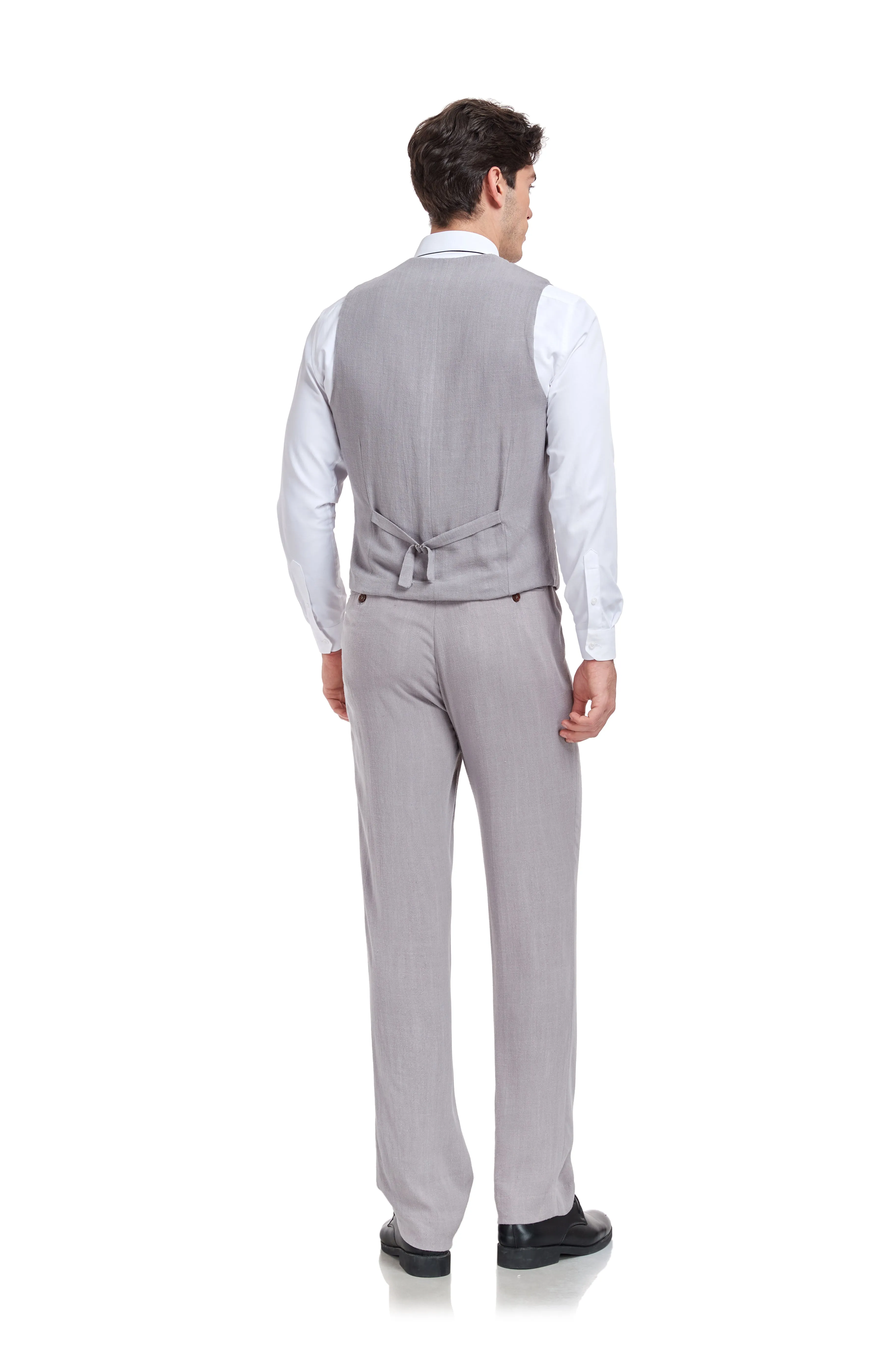 Linen 2 Pieces Vest Pants Set V-Neck Slim Fit Casual Waistcoat Suit