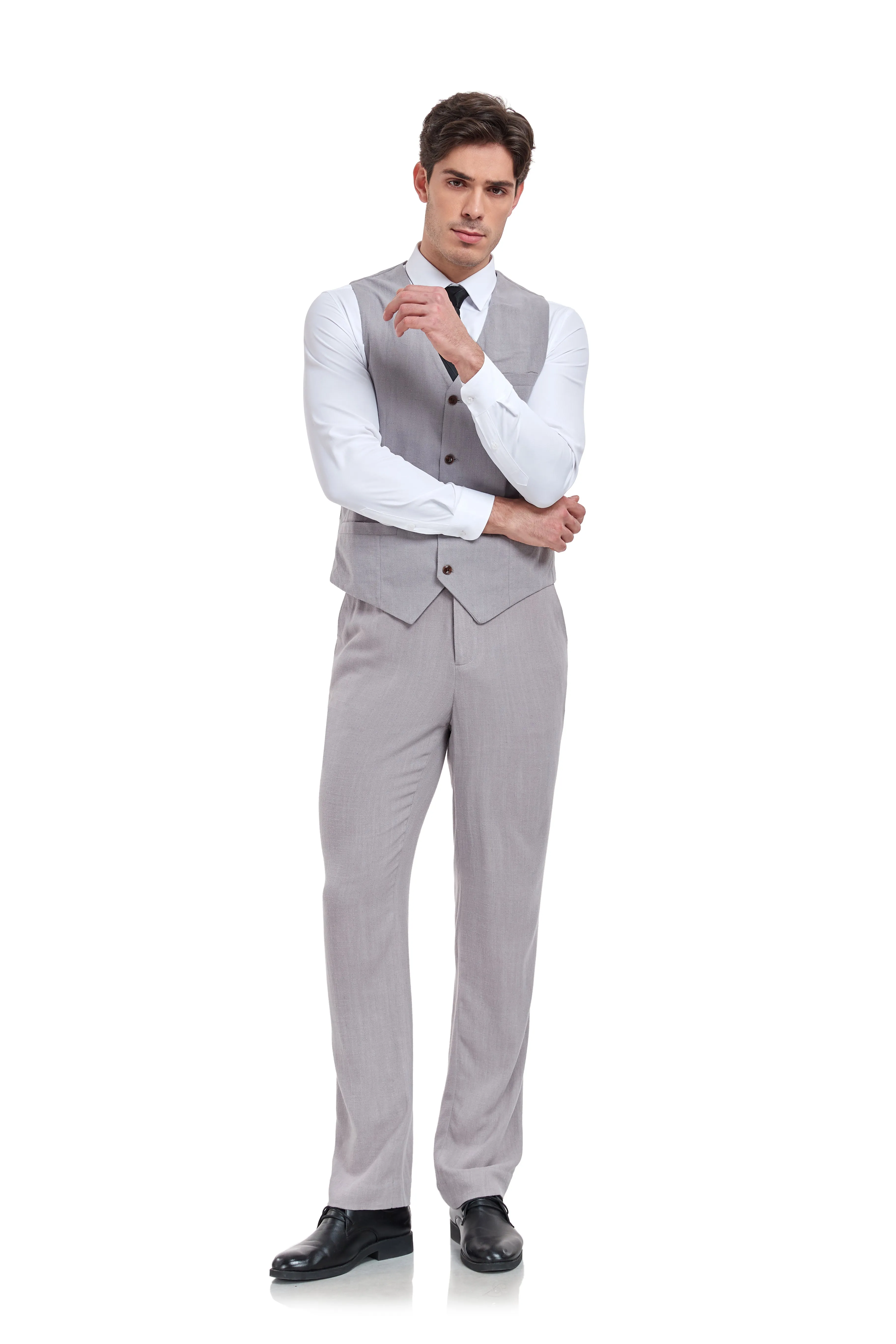 Linen 2 Pieces Vest Pants Set V-Neck Slim Fit Casual Waistcoat Suit