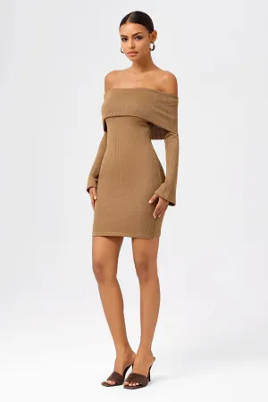Long-Sleeve Off-Shoulder Bodycon Knit Mini Dress