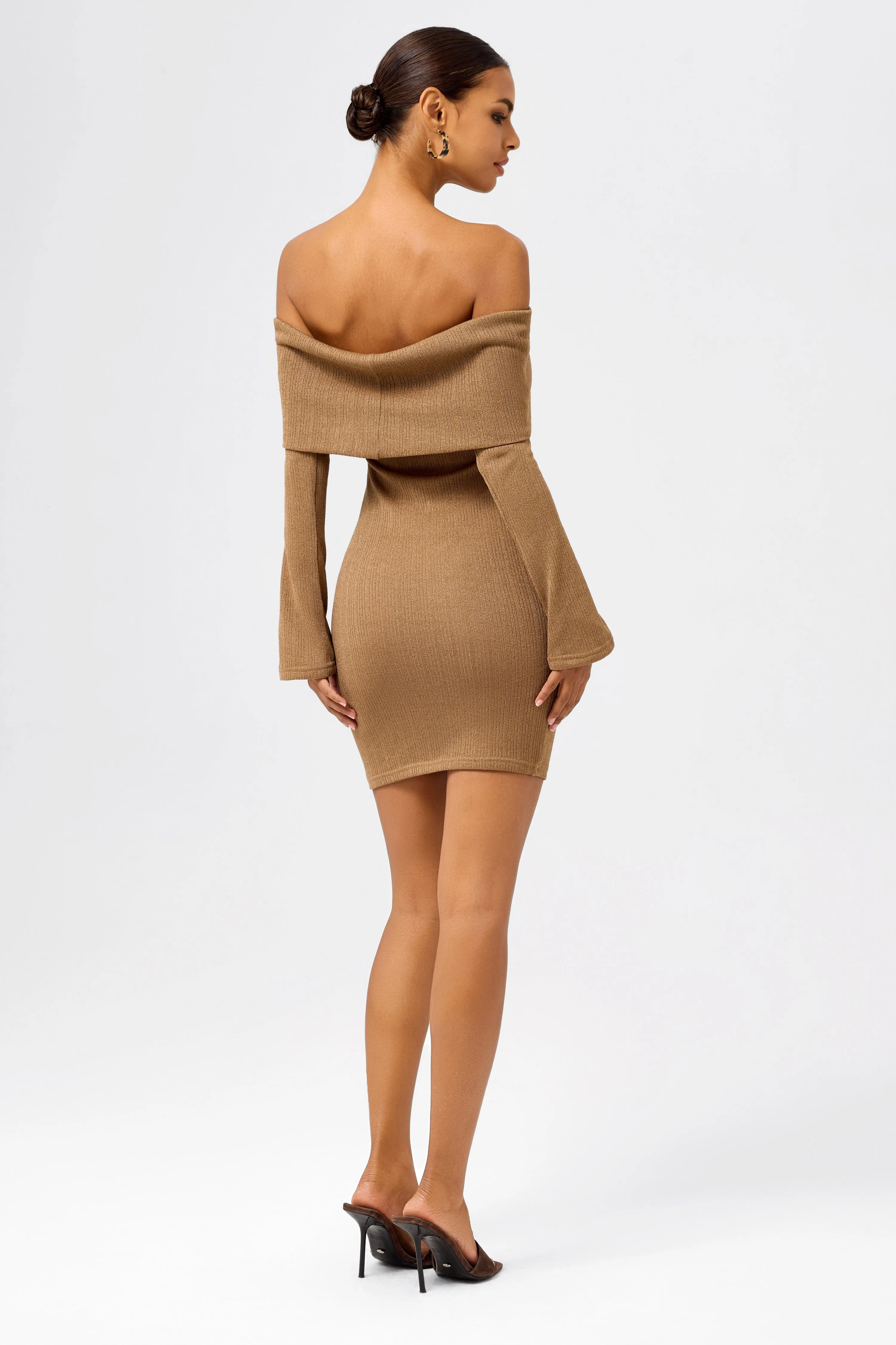 Long-Sleeve Off-Shoulder Bodycon Knit Mini Dress
