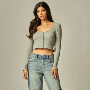 Long Sleeve Peek-a-boo Slit Button Up Cardigan Top - In 3 Colors