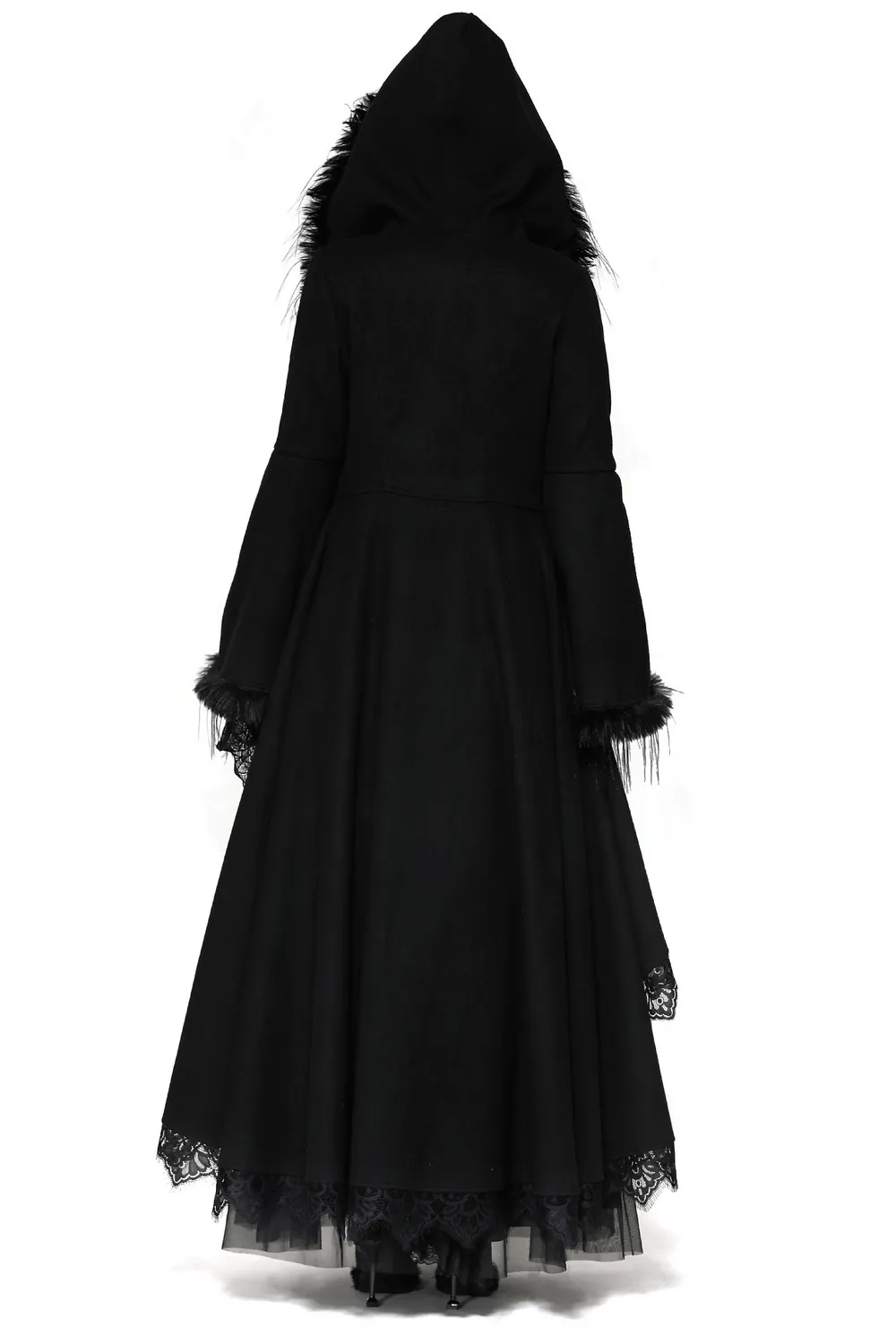 Luxurious Lace-Trimmed Gothic Hooded Coat for Women