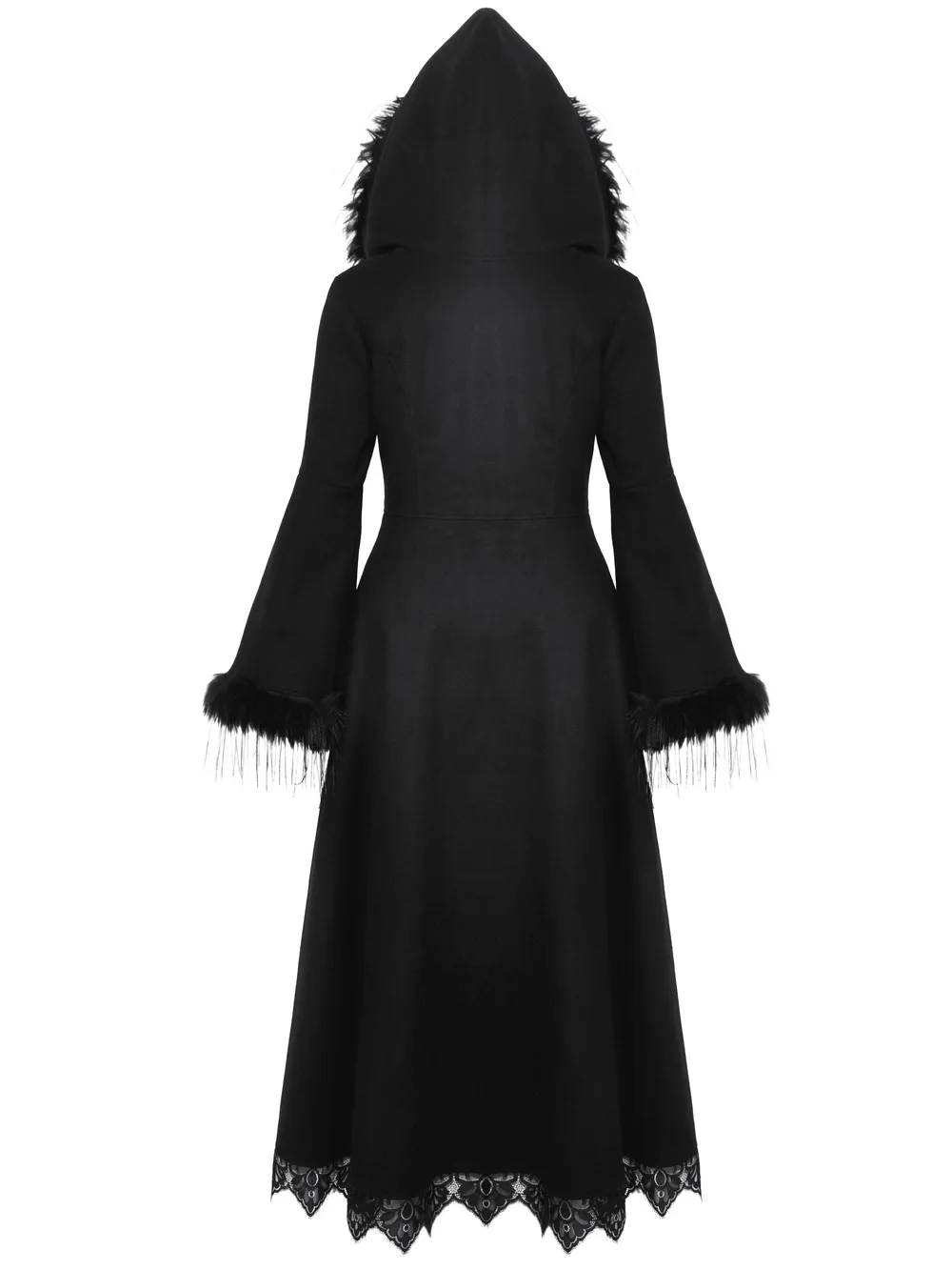 Luxurious Lace-Trimmed Gothic Hooded Coat for Women