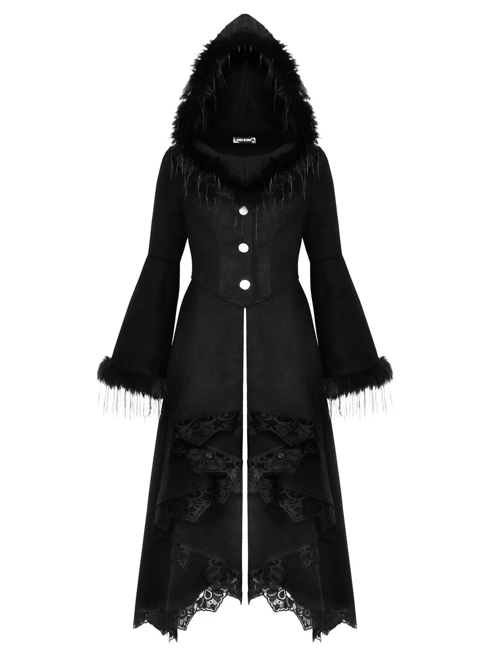 Luxurious Lace-Trimmed Gothic Hooded Coat for Women