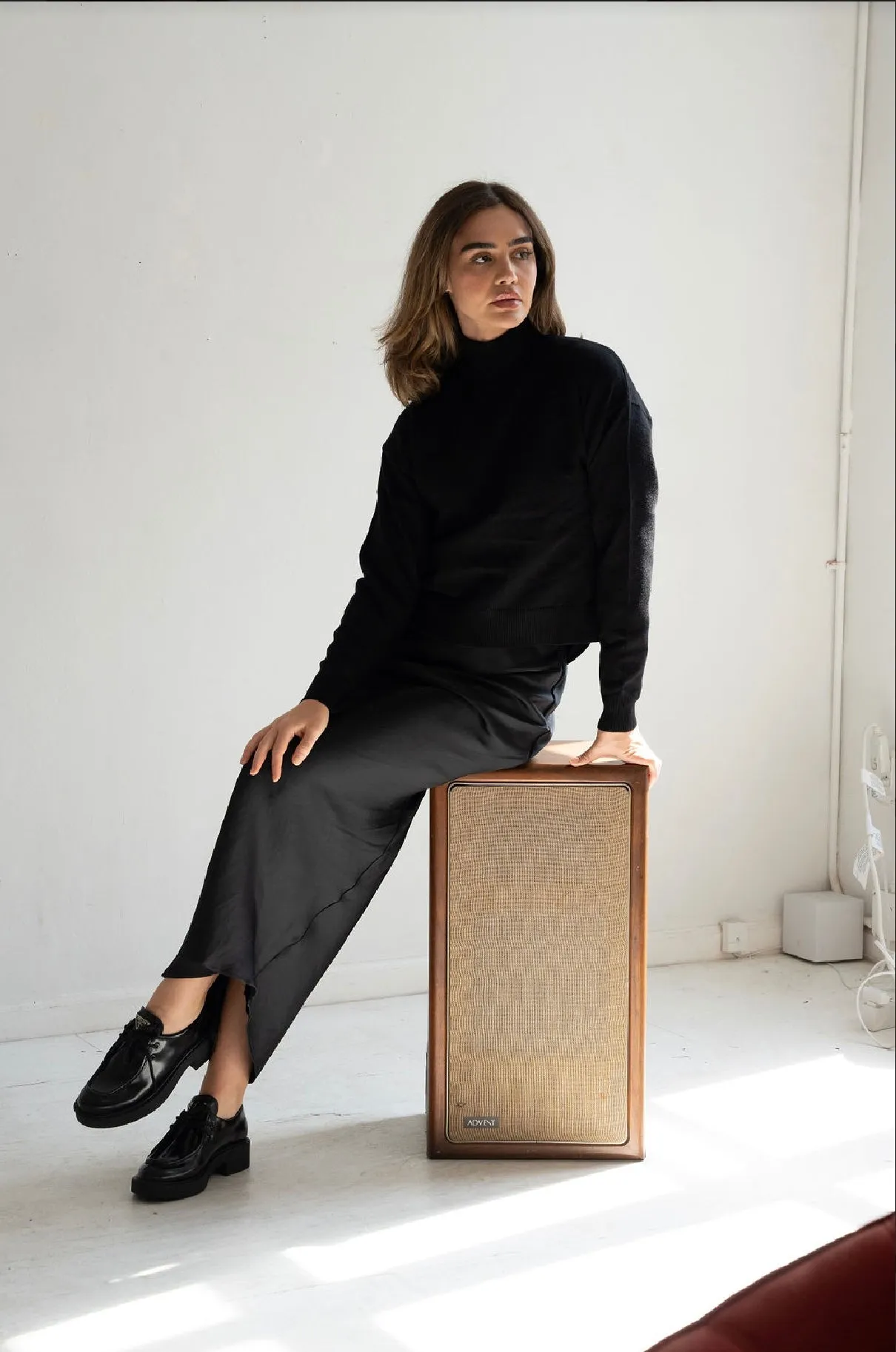 Mima Rosso Black Boxy Knit Mock Neck Top