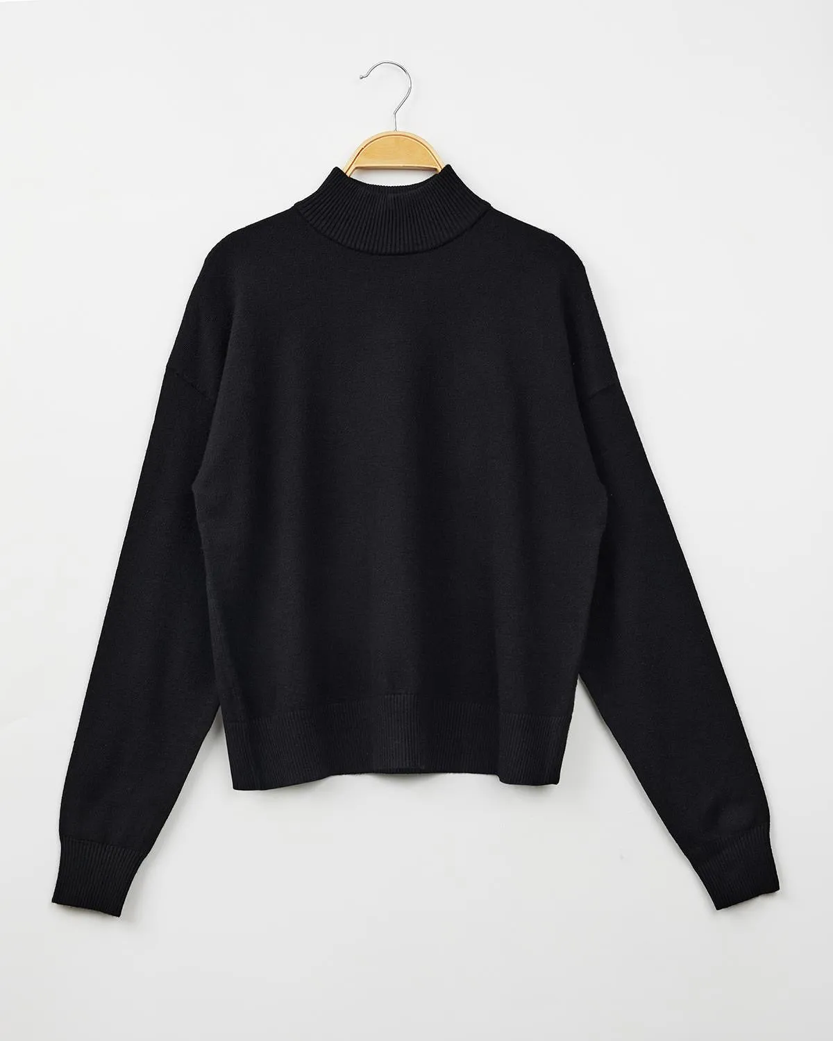 Mima Rosso Black Boxy Knit Mock Neck Top