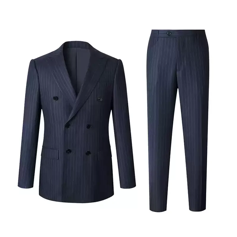 Navy Double Breasted Blazer with Peak Lapel – Slim Fit Wool Suit Jacket for Men Plus Size