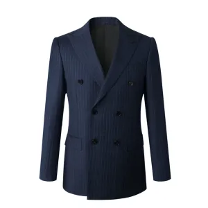 Navy Double Breasted Blazer with Peak Lapel – Slim Fit Wool Suit Jacket for Men Plus Size