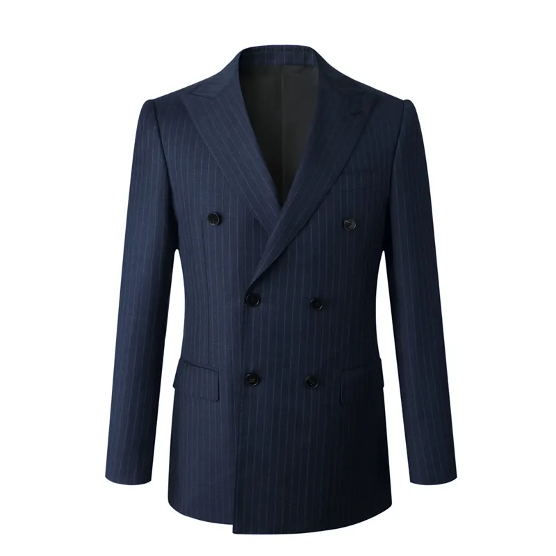 Navy Double Breasted Blazer with Peak Lapel – Slim Fit Wool Suit Jacket for Men Plus Size