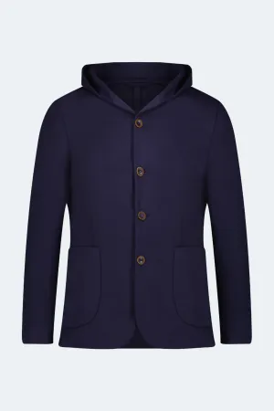 Navy Knit Hooded Button Sport Coat