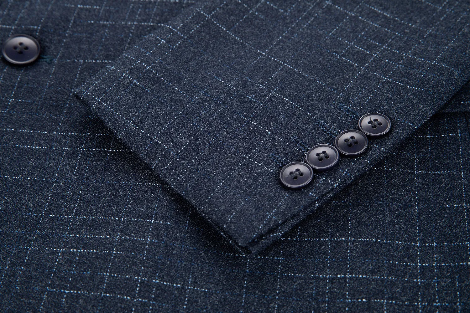 Navy Plaid Men's 3 Piece Slim Fit Suit Set Double Breasted
