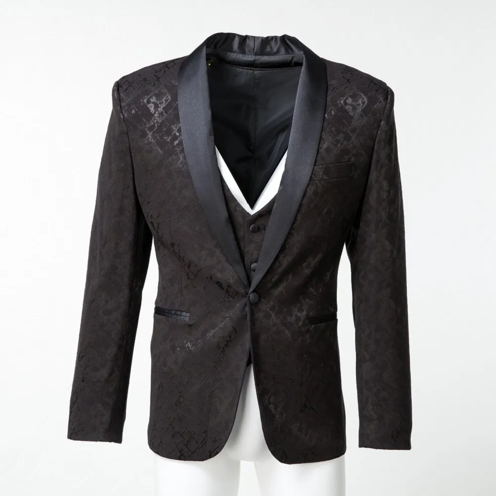 New Arrival Black Unique Patterned Party 3 Piece Men Suits