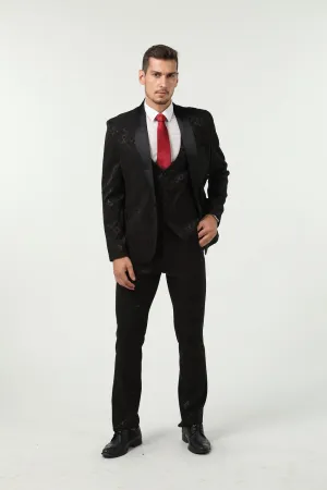 New Arrival Black Unique Patterned Party 3 Piece Men Suits