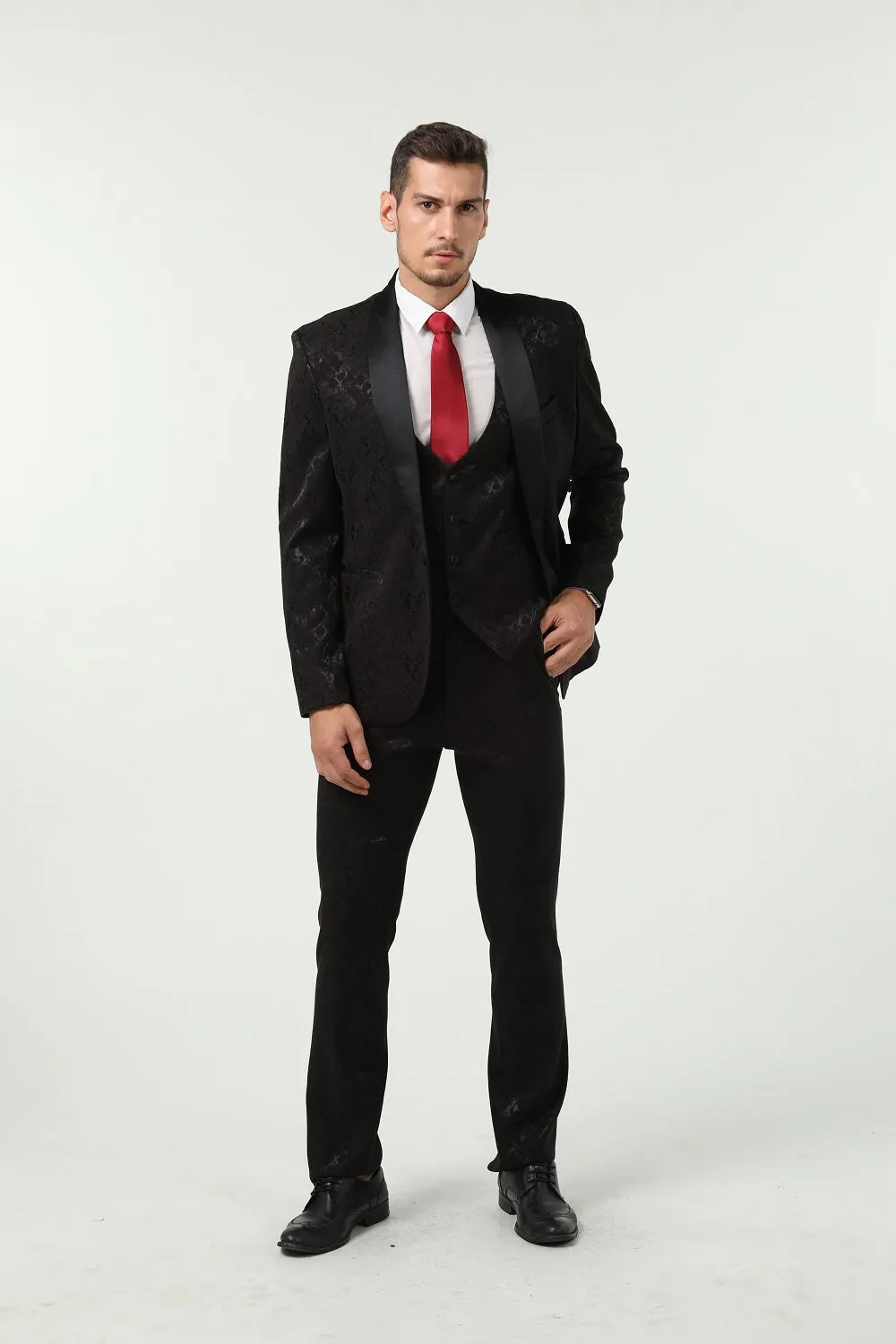 New Arrival Black Unique Patterned Party 3 Piece Men Suits