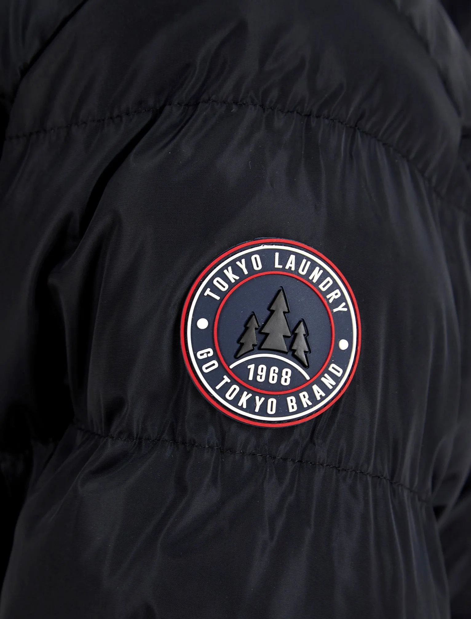 Odenkirk Borg Lined Quilted Puffer Jacket with Detachable Hood in Jet Black - Tokyo Laundry Active Tech