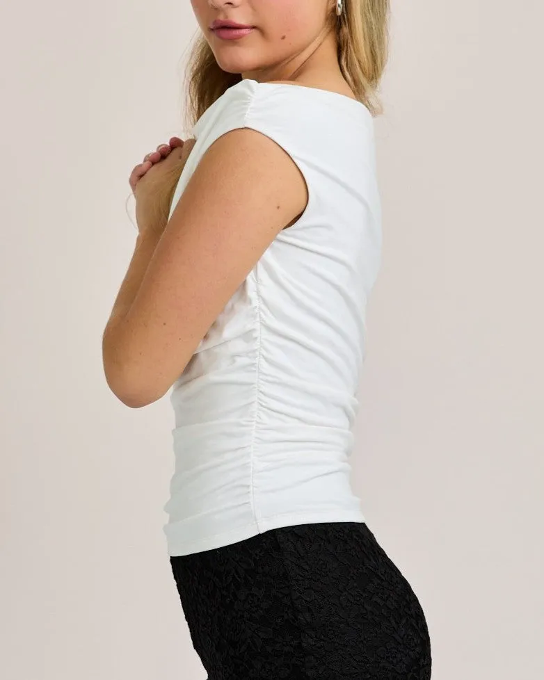 Off The Shoulder Top with Ruching - Cream