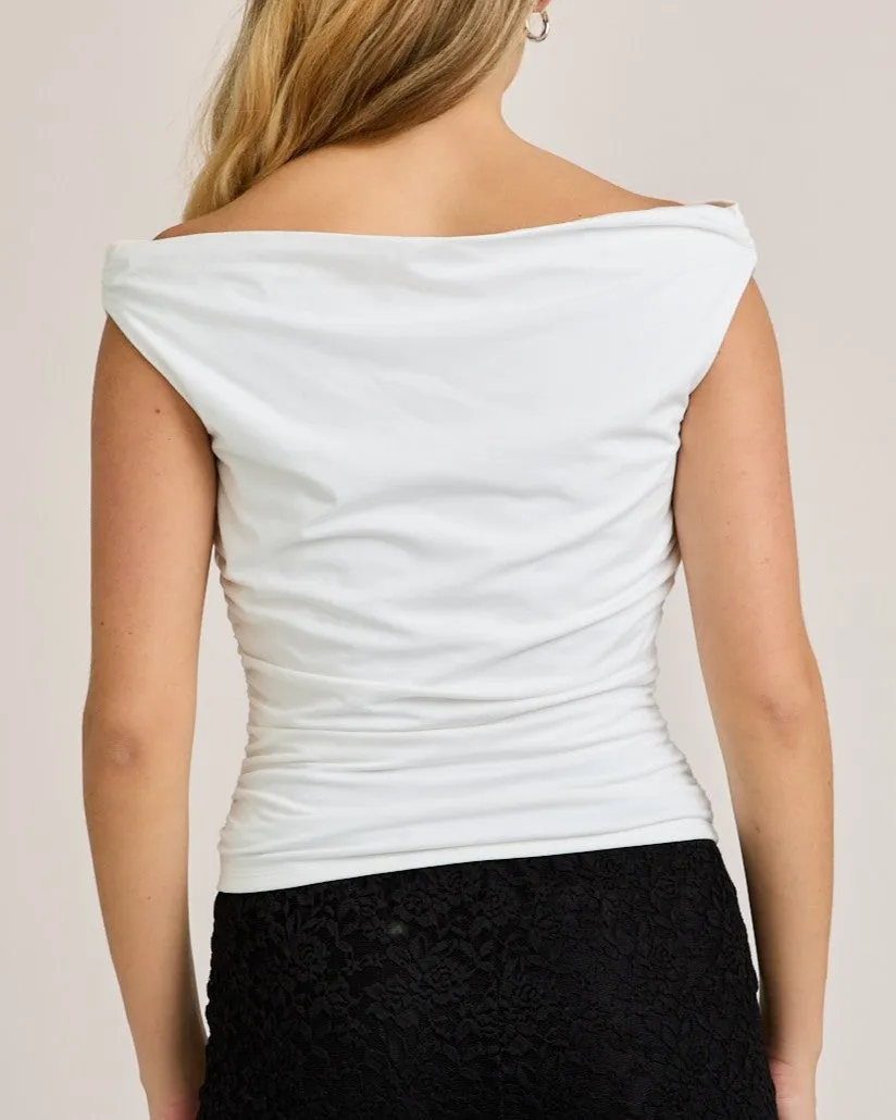 Off The Shoulder Top with Ruching - Cream