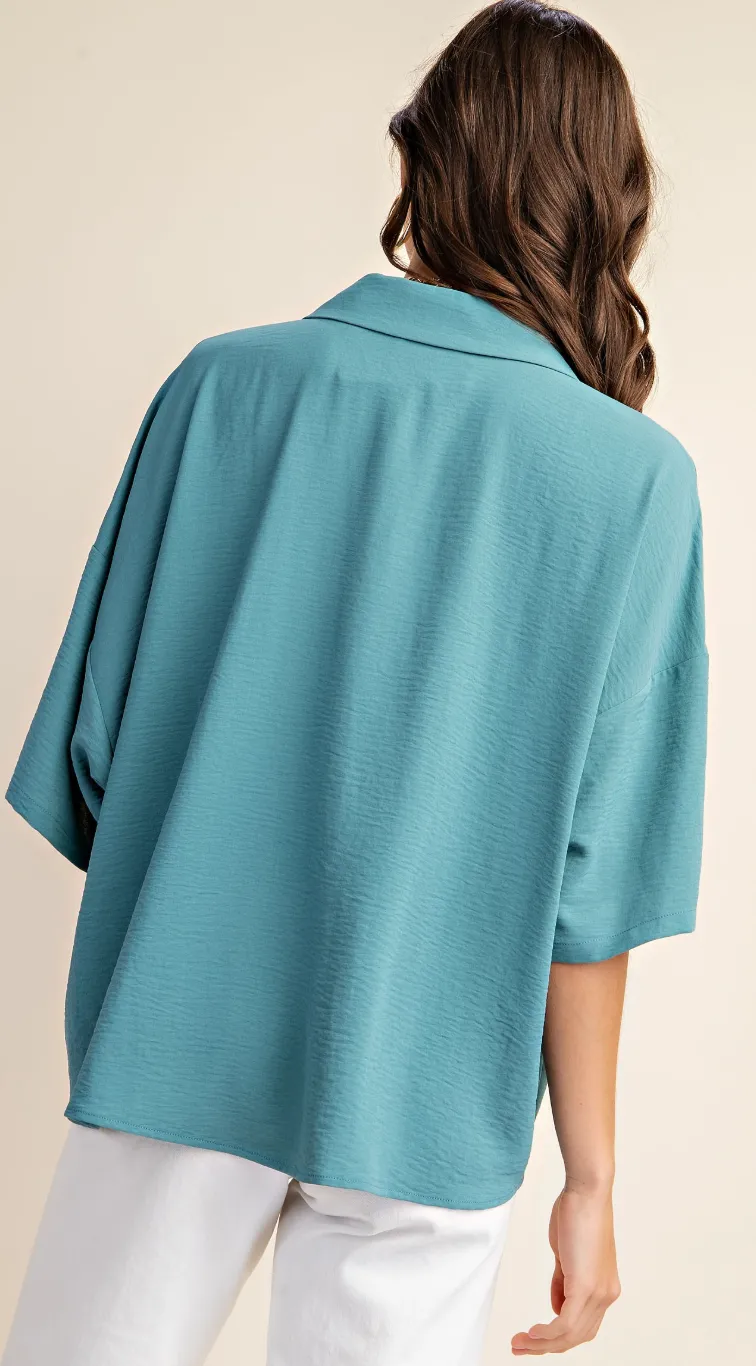 Pull On V-Neck Collared Top
