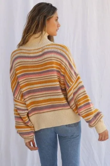"Apres-Ski Striped Pullover" Turtleneck Sweater