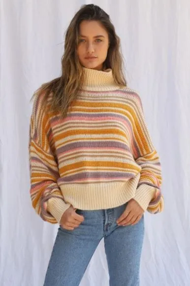 "Apres-Ski Striped Pullover" Turtleneck Sweater