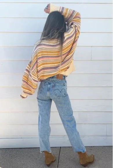 "Apres-Ski Striped Pullover" Turtleneck Sweater