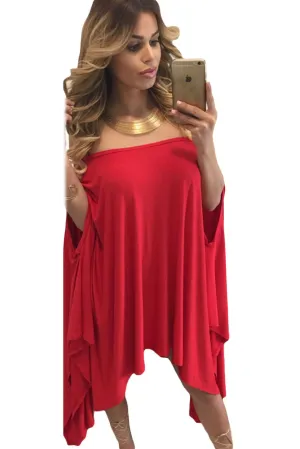 Red Strapless Asymmetric Drape Club Dress