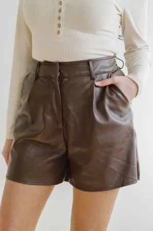 Romie Brown Vegan Leather High Waisted Shorts
