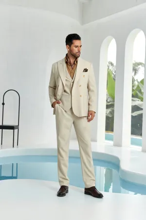 Simple White Peak Lapel Double Breasted 3 Pieces Men Suits 2553