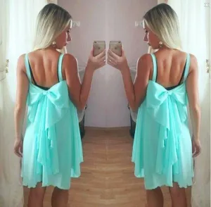 Spaghetti Strap Chiffon Sleeveless Loose Butterfly Bow Short Dress