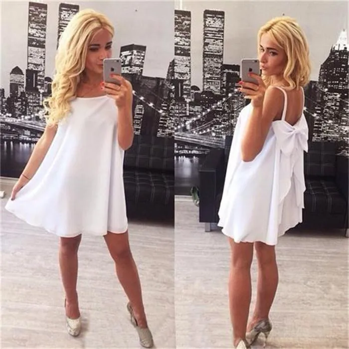 Spaghetti Strap Chiffon Sleeveless Loose Butterfly Bow Short Dress