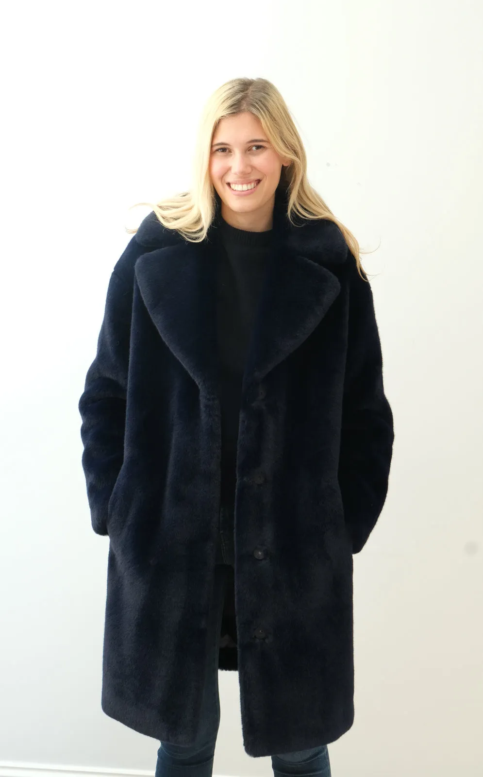 STAND Camille cocoon coat in navy