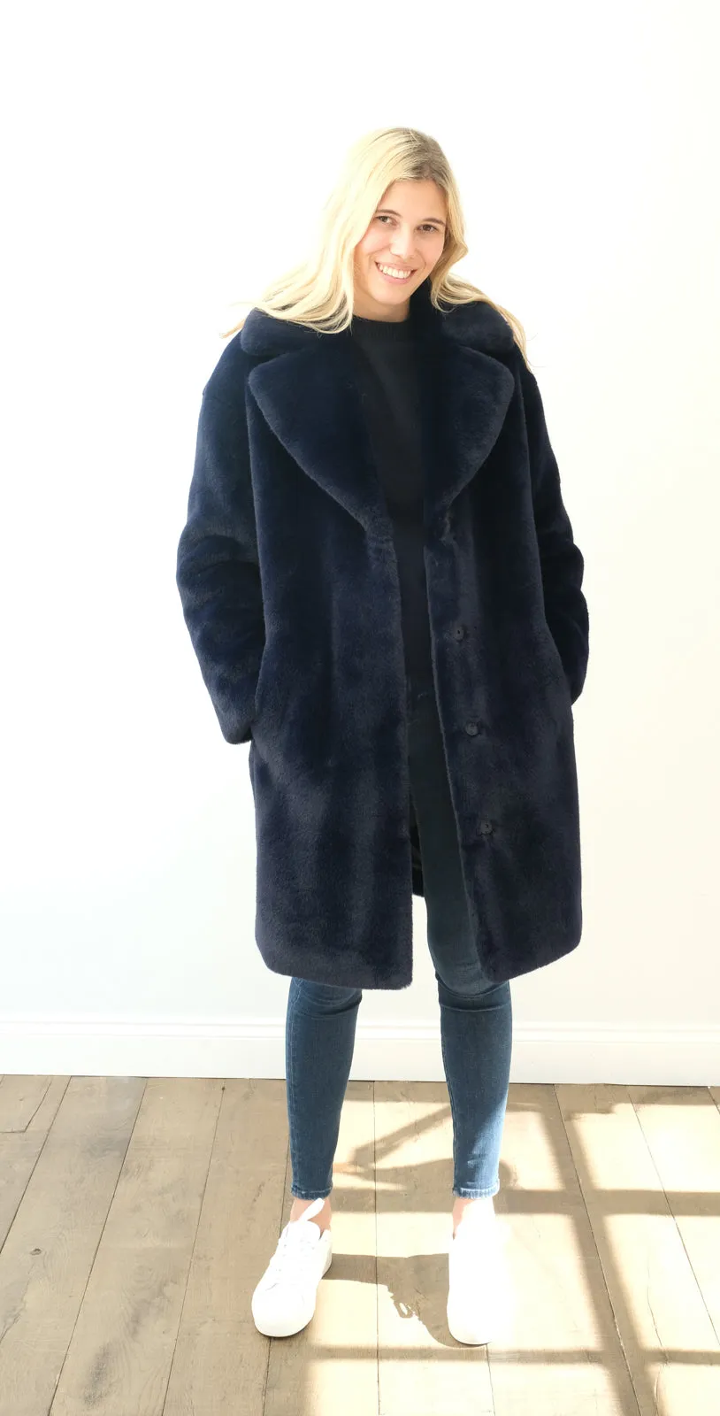STAND Camille cocoon coat in navy