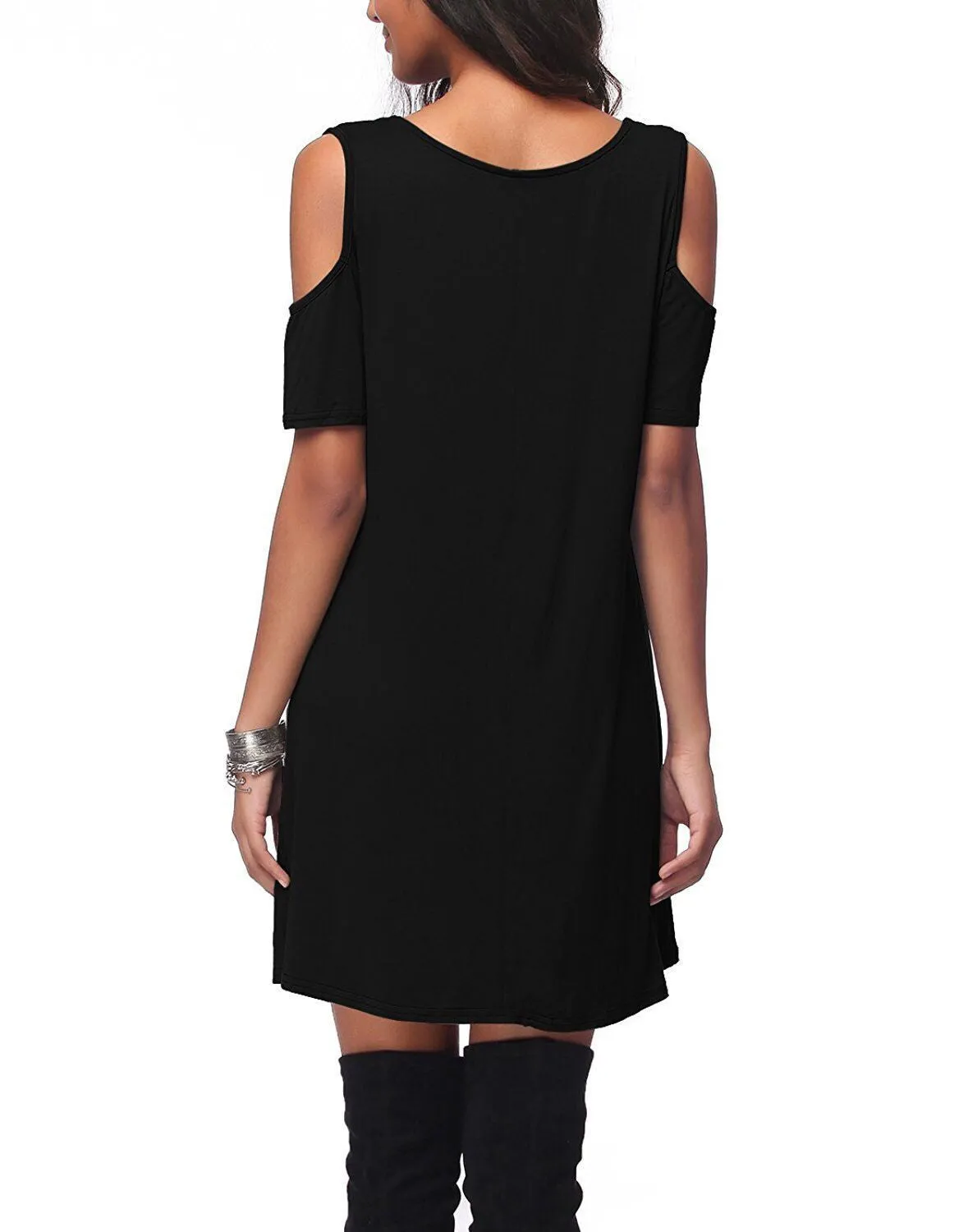 Straps Cut Out Pure Color V-neck Loose Short Dress