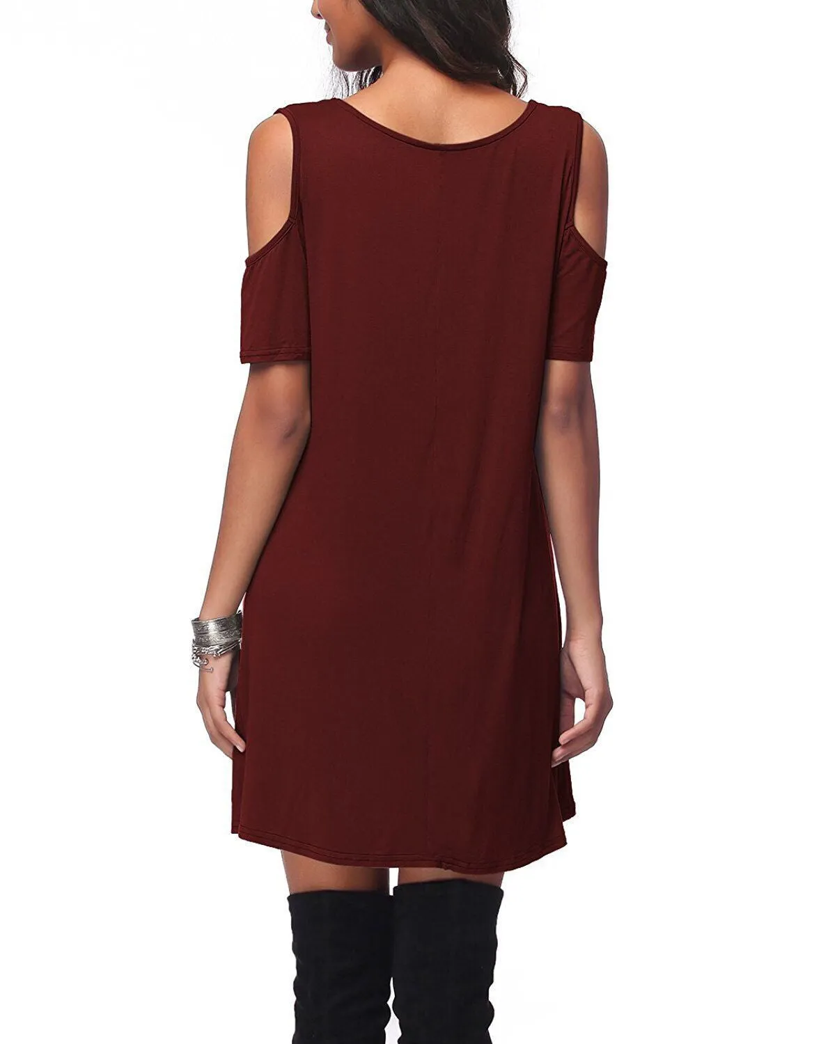 Straps Cut Out Pure Color V-neck Loose Short Dress