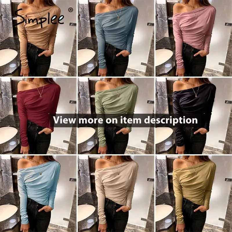 Summer long sleeve  female tops Sexy asymmetric slim solid tops for ladies