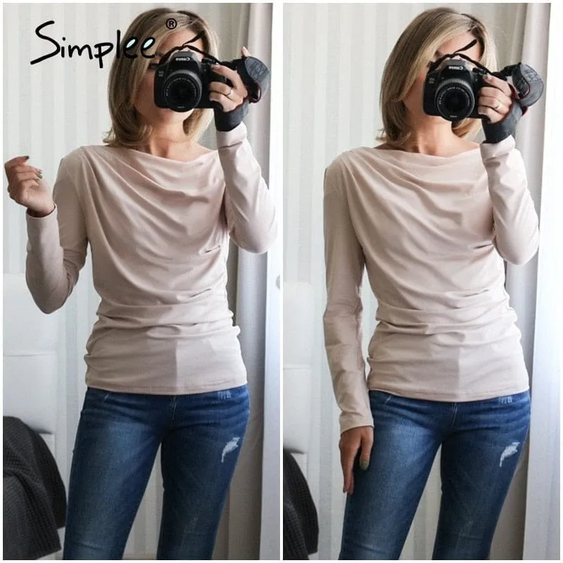Summer long sleeve  female tops Sexy asymmetric slim solid tops for ladies