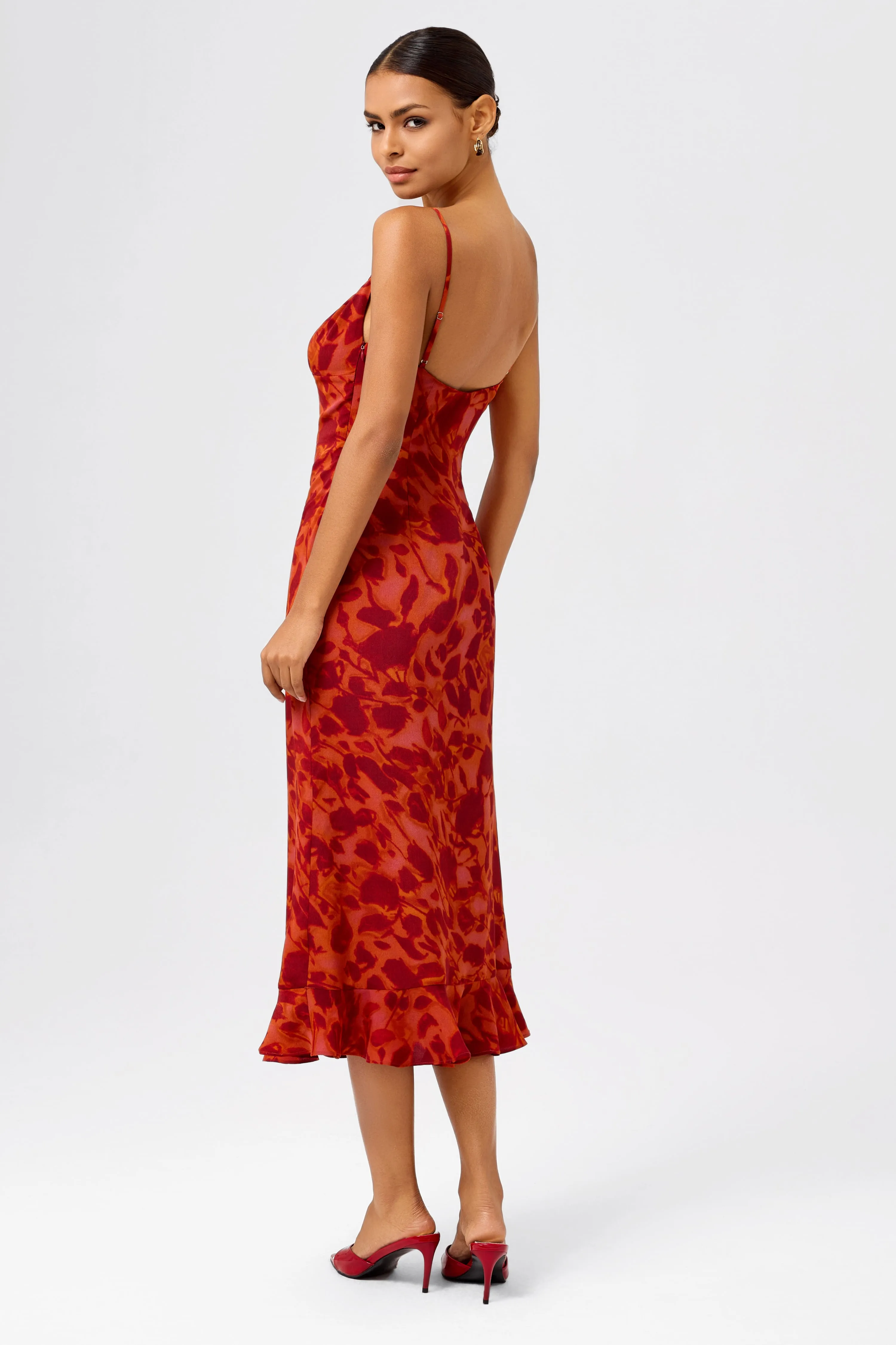 Tie and Pleated Neckline Mermaid Midi Dress
