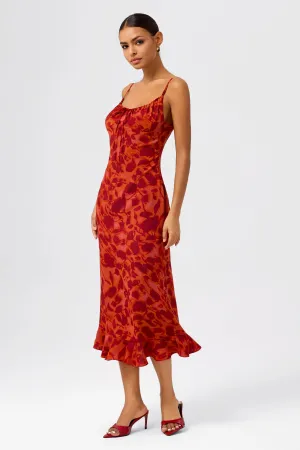 Tie and Pleated Neckline Mermaid Midi Dress