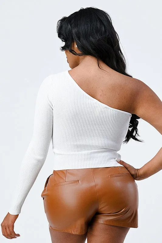 TRENDY BASICS RIBBED ONE SHOULDER CUT-OUT TOP