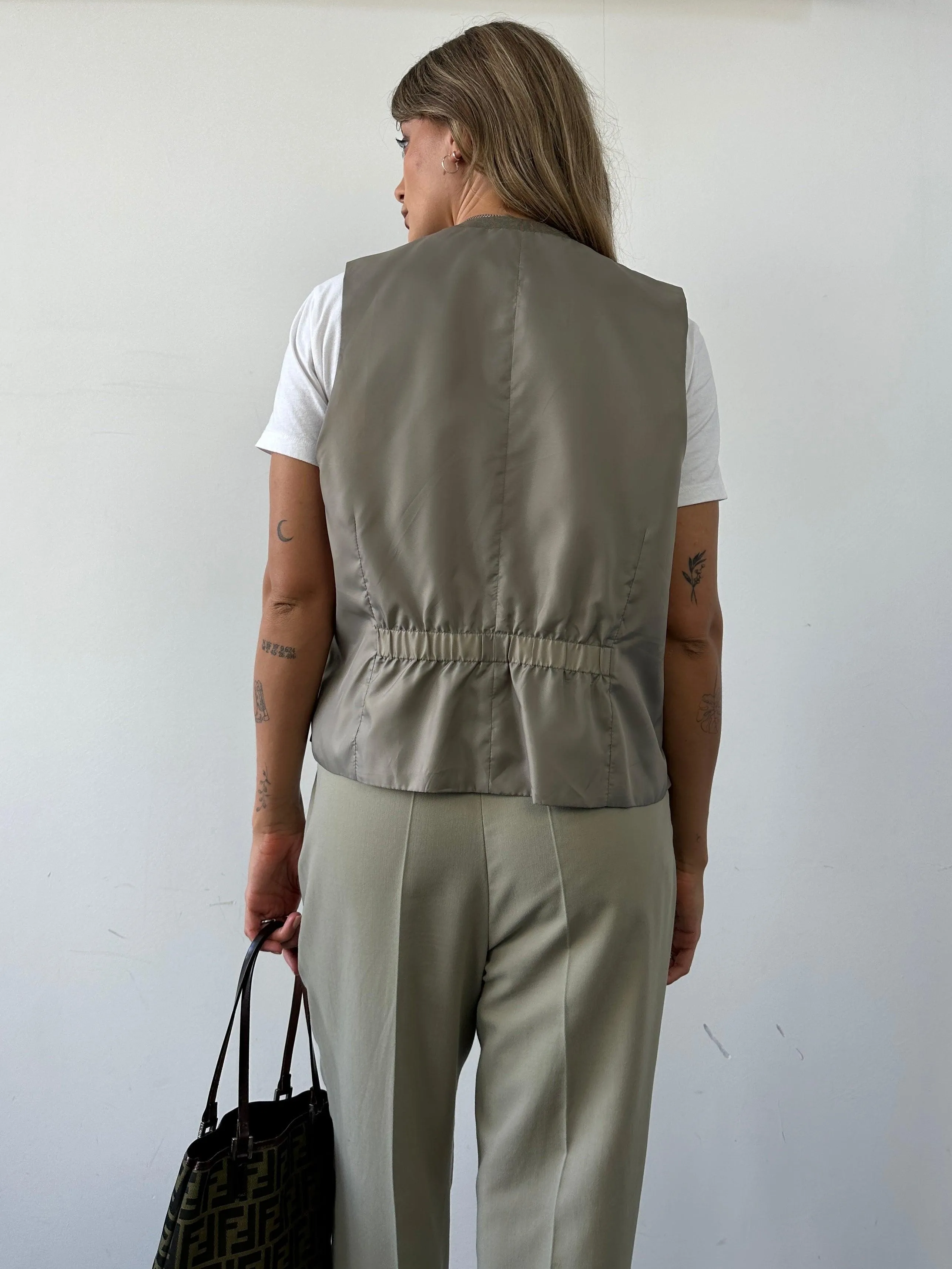 Vintage Elasticated Tailored Waistcoat - L