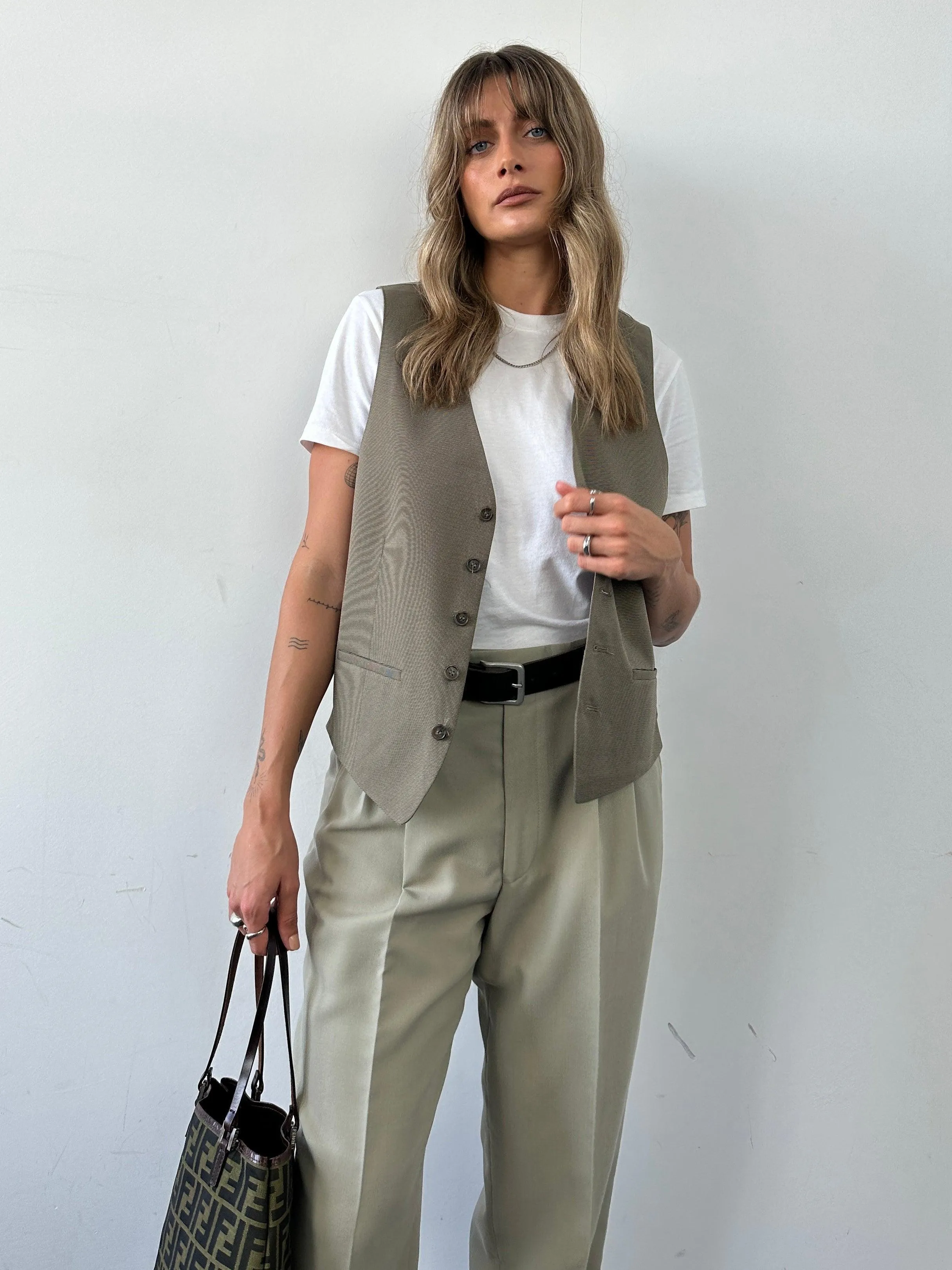 Vintage Elasticated Tailored Waistcoat - L