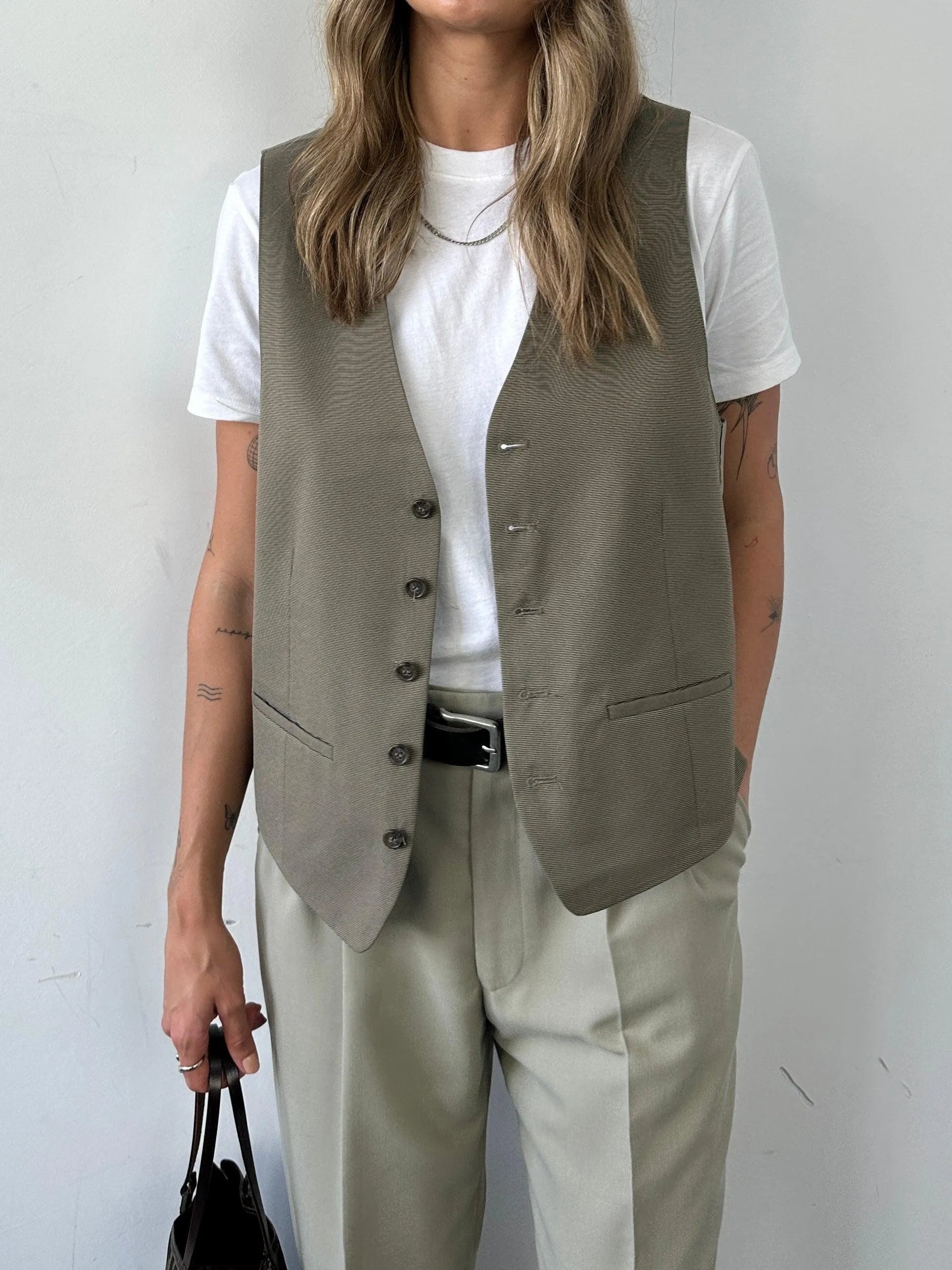 Vintage Elasticated Tailored Waistcoat - L