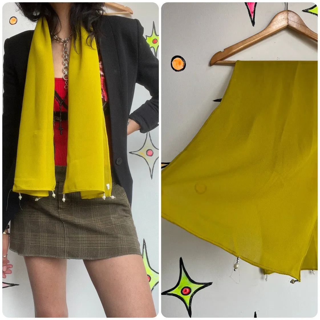 Vintage | Sheer Mustard Scarf | Elegant Retro Glam Old Hollywood 50s 80s 90s