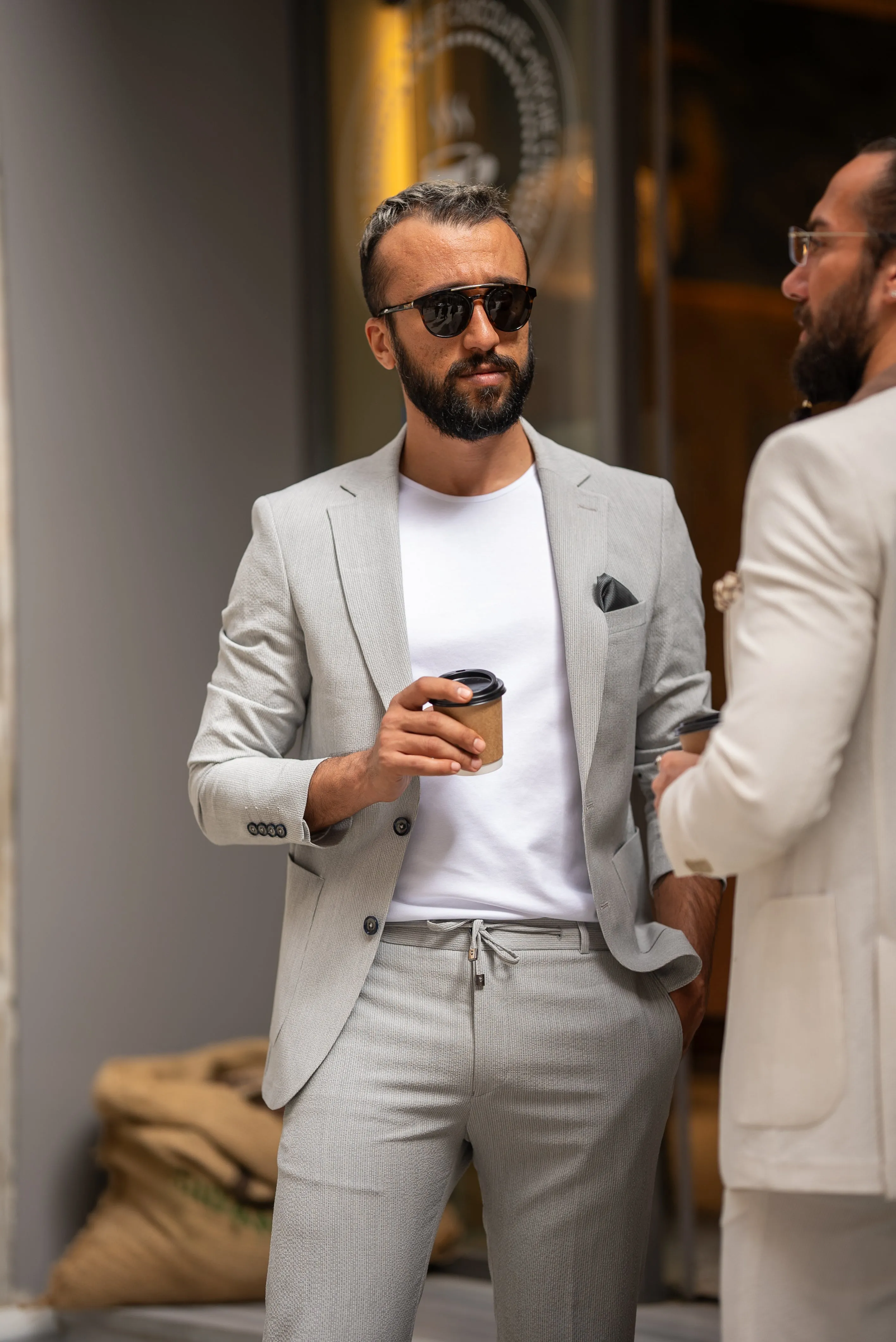 Watt Slim Fit Sport Cut Seersucker Grey Suit