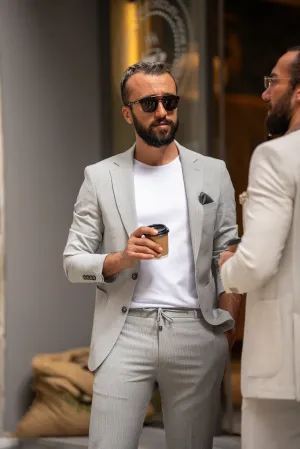 Watt Slim Fit Sport Cut Seersucker Grey Suit