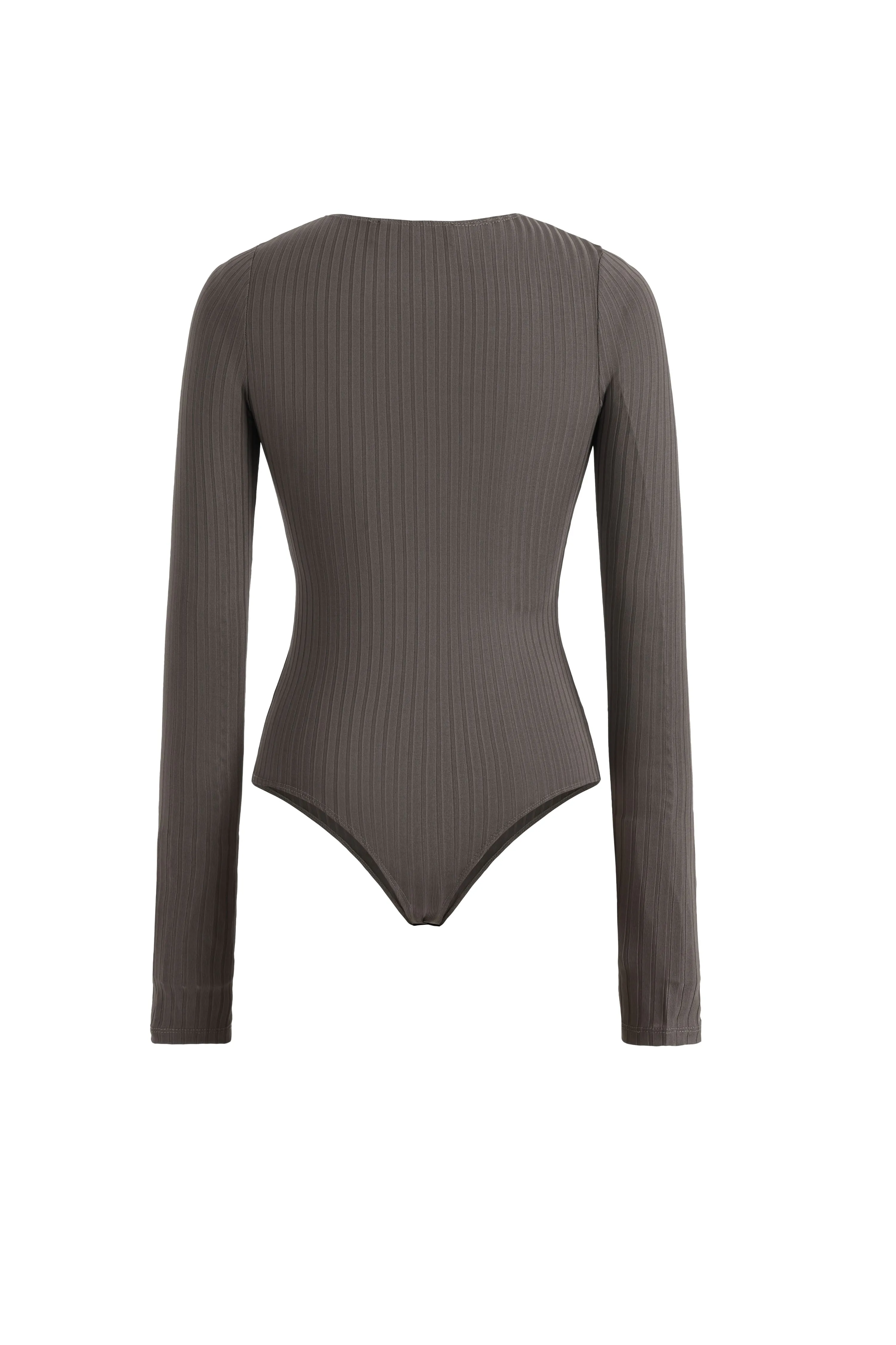 Zip-Front U-Neck Long Sleeve Bodysuit in Grey